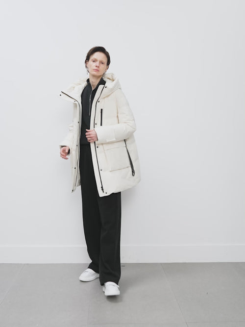 Load image 1 in gallery view. Women's White Waterproof Goose Mid-Length Puffer Jacket