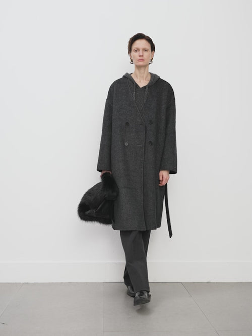 Charger l'image 1 dans la galerie. Manteau en laine et soie gris foncé