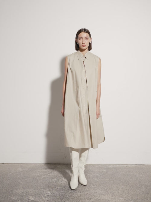 Load image 1 in gallery view. Women's Light Beige Stylish Stand Collar H Shape 100% Cotton Dress