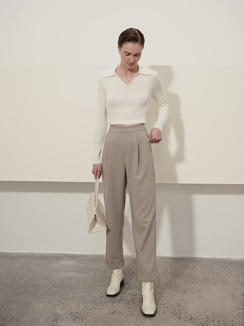 Load image 1 in gallery view. Women's Khaki Stable Straight Leg Cuffed Trousers