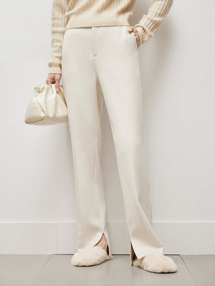 Women's White Regular Fit High Waist Leg Slit Trousers