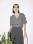 Women's Gray Brioche Stitch Puff Sleeve Top