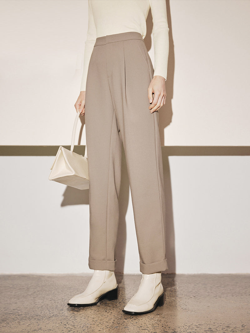 Women's Khaki Stable Straight Leg Cuffed Trousers