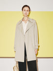 Double-breasted, straight trench coat with notched lapel collar, beige