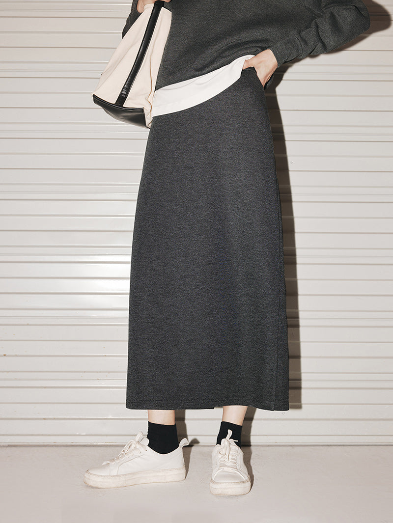 Women's Dark Gray Straight Woolen Short Skirt