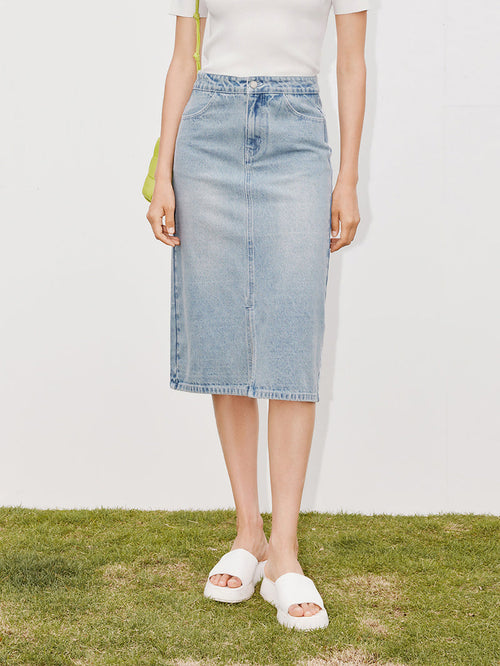 Charger l'image 1 dans la galerie. Women's Light Blue A Line Short Denim Skirt