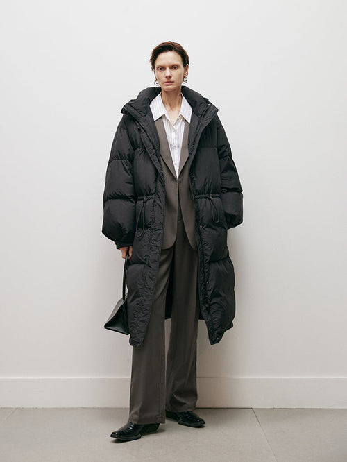 Load image 1 in gallery view. Women's Black Oversize Silhouette Goose Puffer Jacket with Hood