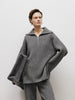 Women's Gray Zipper Lapel Design Sheep Wool Sweater