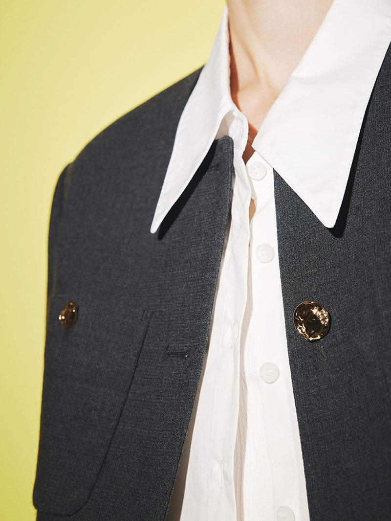 Women's Premium Drak Gray Classic Pure Wool Short Jacket Suit