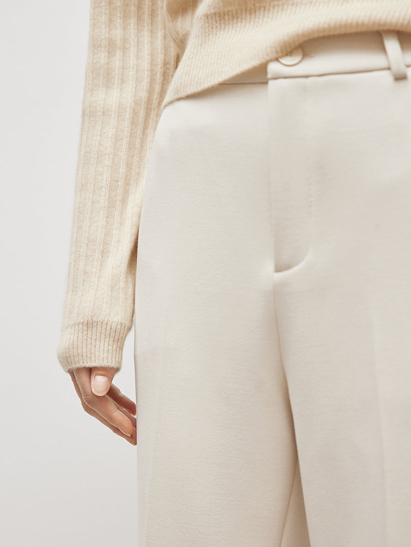 Women's White Regular Fit High Waist Leg Slit Trousers