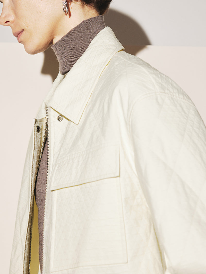 Women's White Classic Collar Cotton Short Jacket