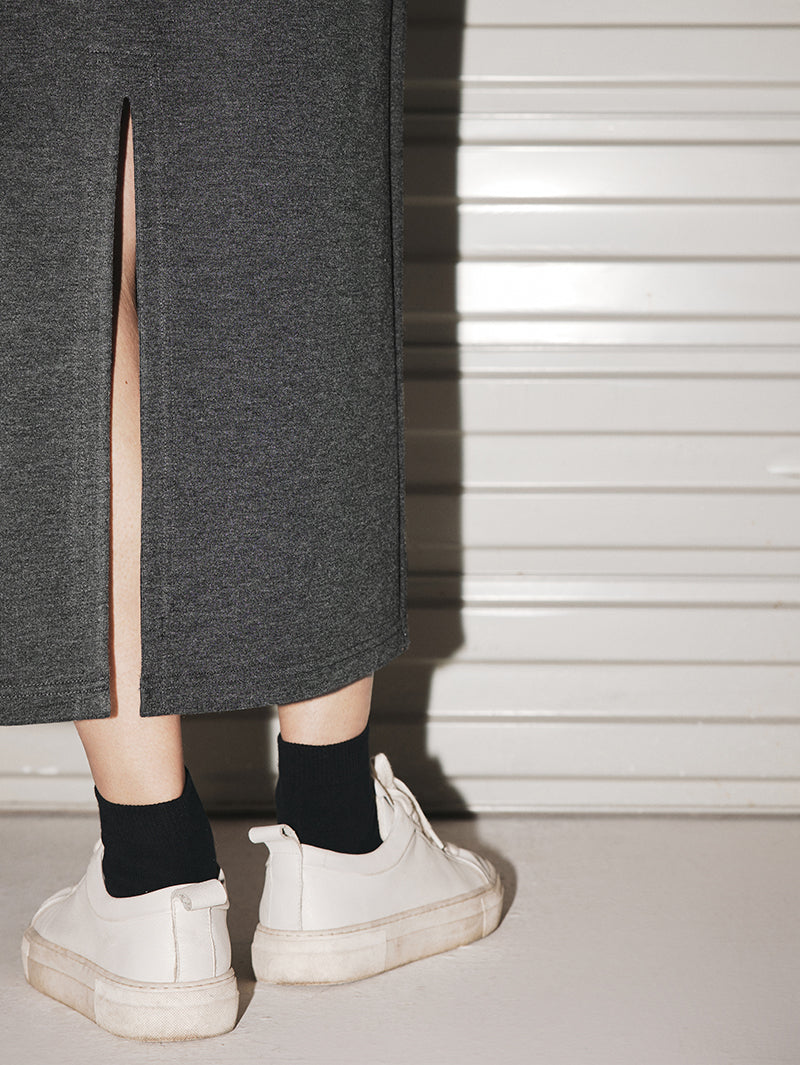 Women's Dark Gray Straight Woolen Short Skirt