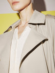 Double-breasted, straight trench coat with notched lapel collar, beige