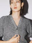 Women's Gray Brioche Stitch Puff Sleeve Top