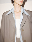 Women's Khaki Peak Lapel Classic Fit Woolen Blazer