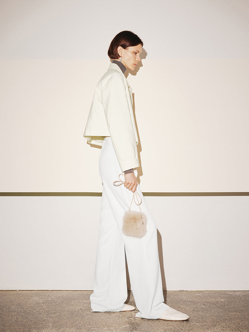 Women's White Classic Collar Cotton Short Jacket