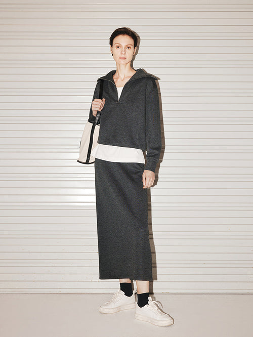 Charger l'image 1 dans la galerie. Women's Dark Gray Straight Woolen Short Skirt