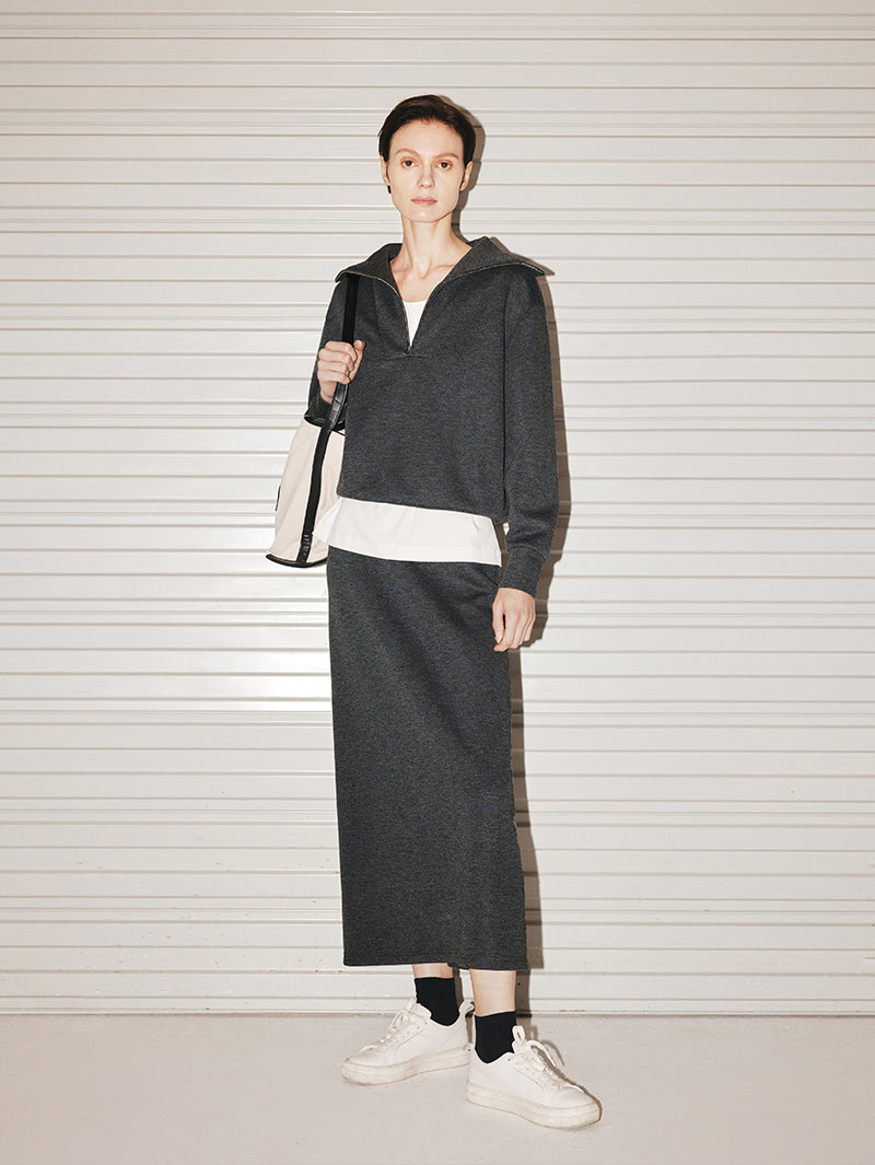 Women's Dark Gray Straight Woolen Short Skirt