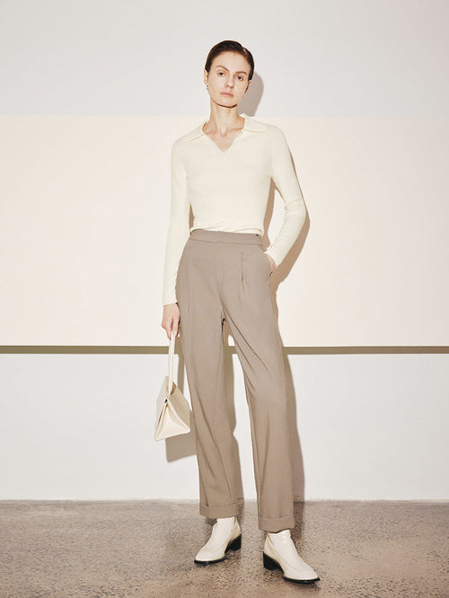 Load image 1 in gallery view. Women's Khaki Stable Straight Leg Cuffed Trousers