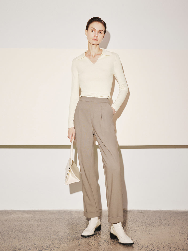 Women's Khaki Stable Straight Leg Cuffed Trousers