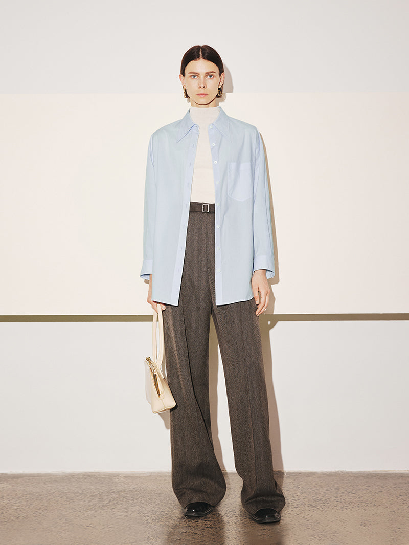 Women's Caramel Herringbone Plaid Wide Leg Trousers