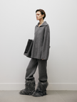 Women's Gray Zipper Lapel Design Sheep Wool Sweater