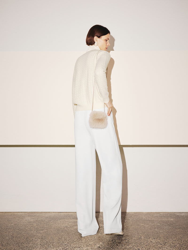 Women's White V Neck Knit Cashmere Cardigan