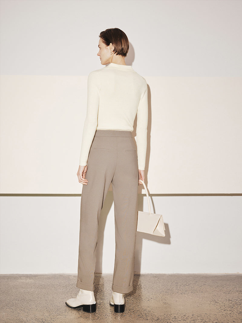 Women's Khaki Stable Straight Leg Cuffed Trousers