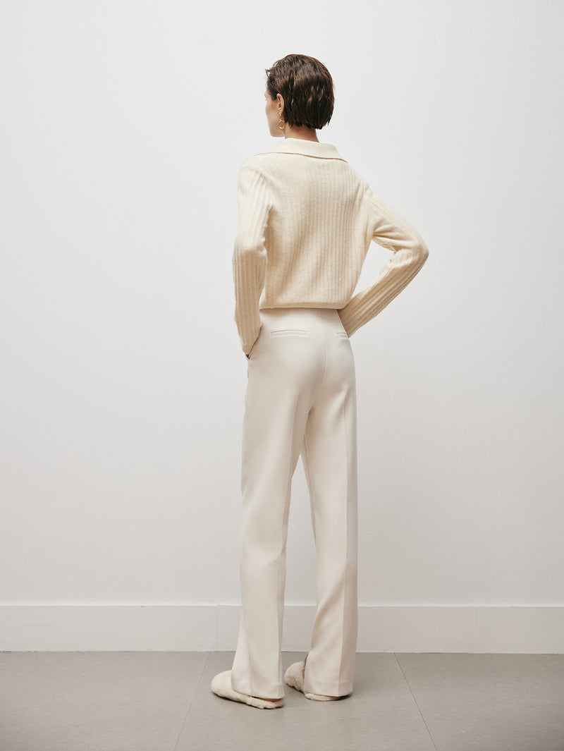 Women's White Regular Fit High Waist Leg Slit Trousers