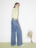 Women's Dark Blue Cotton Mid Waist Wide Leg Jeans