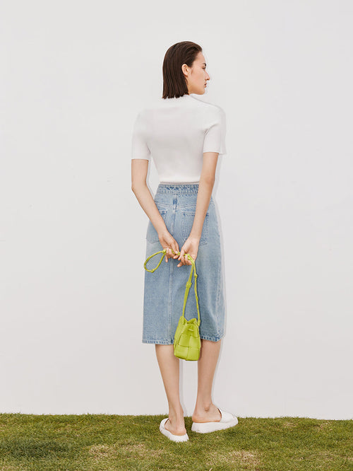 Charger l'image 1 dans la galerie. Women's Light Blue A Line Short Denim Skirt