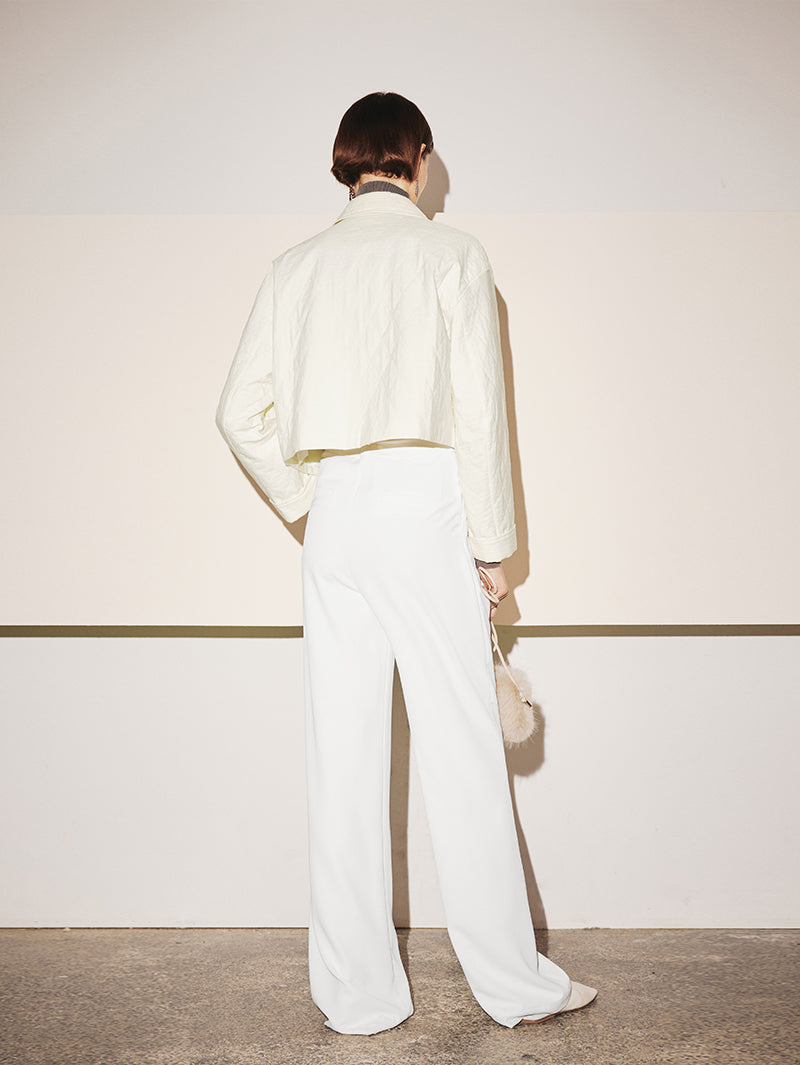 Women's White Classic Collar Cotton Short Jacket