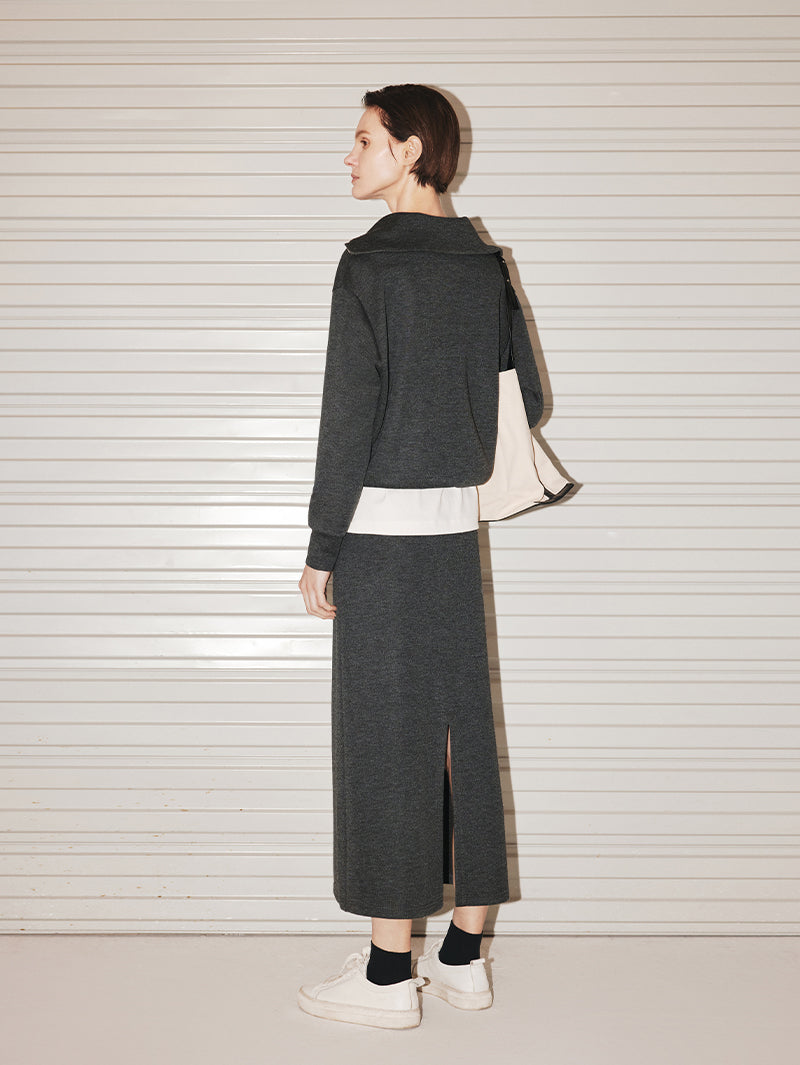 Women's Dark Gray Straight Woolen Short Skirt