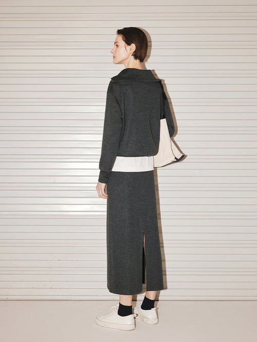 Charger l'image 1 dans la galerie. Women's Dark Gray Straight Woolen Short Skirt