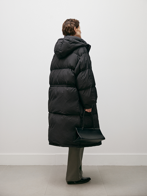 Load image 1 in gallery view. Women's Black Oversize Silhouette Goose Puffer Jacket with Hood