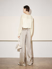 Women's White V Neck Pleat Design Long Sleeve Blouse