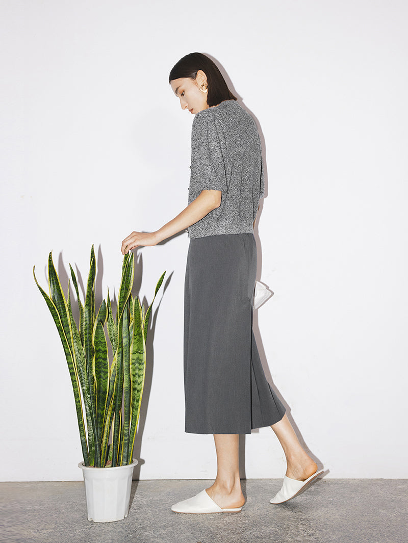 Women's Grey Brioche Stitch Puff Sleeve Top