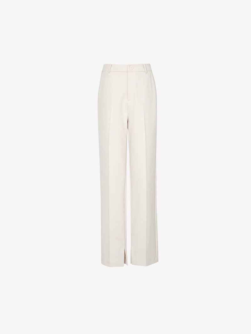 Women's White Regular Fit High Waist Leg Slit Trousers