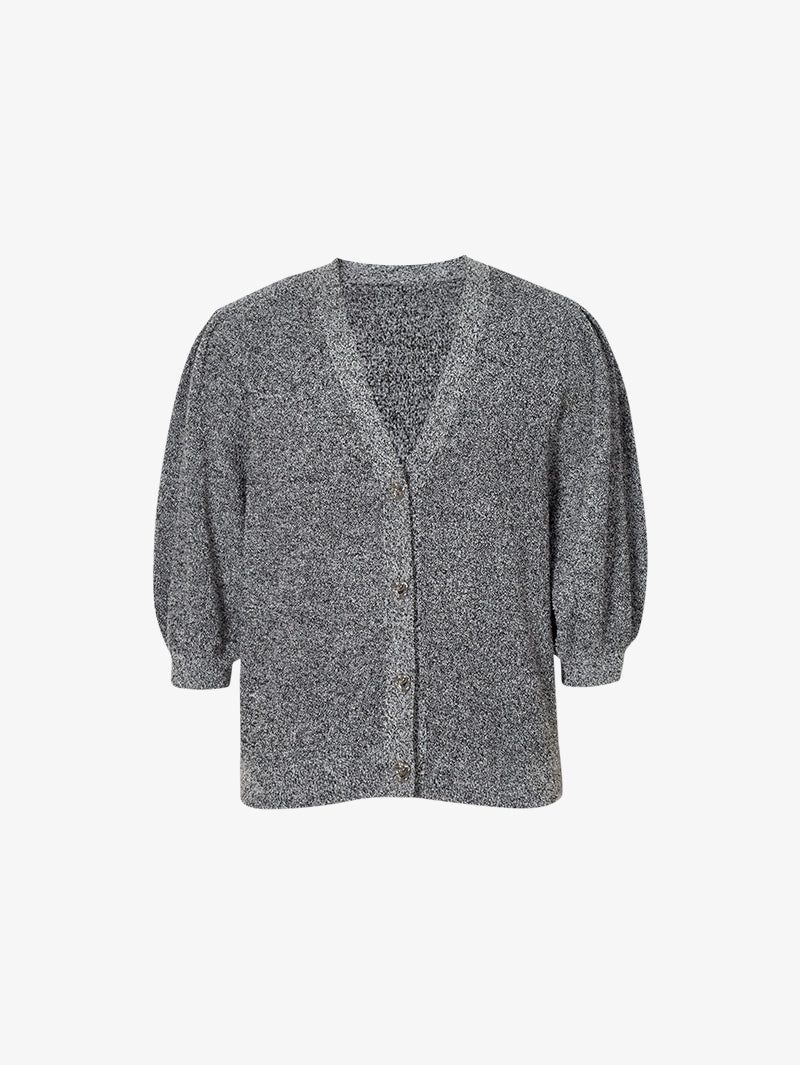 Women's Grey Brioche Stitch Puff Sleeve Top