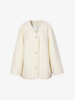 Women's White V Neck Long Sleeve Woolen Short Coat Jacket 5EA113172