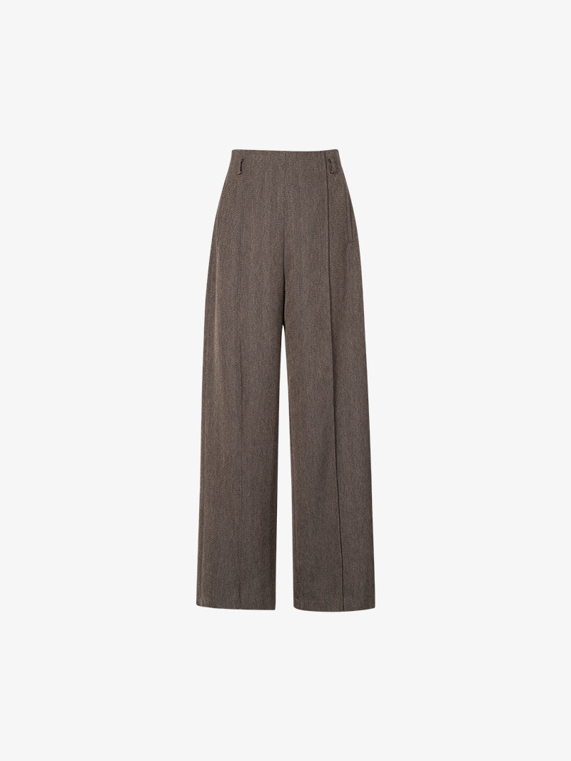 Women's Caramel Herringbone Plaid Wide Leg Trousers