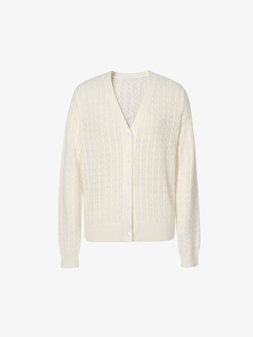 Carica immagine 1 in visualizzazione galleria. Women's White V Neck Knit Cashmere Cardigan