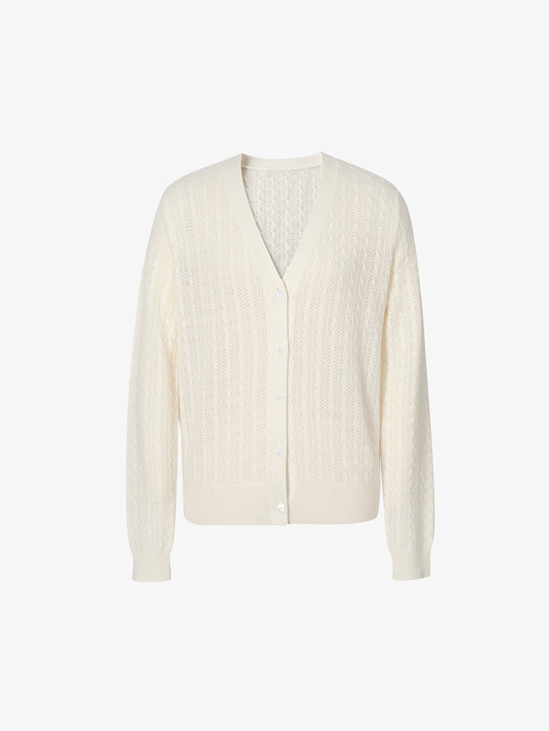 Women's White V Neck Knit Cashmere Cardigan