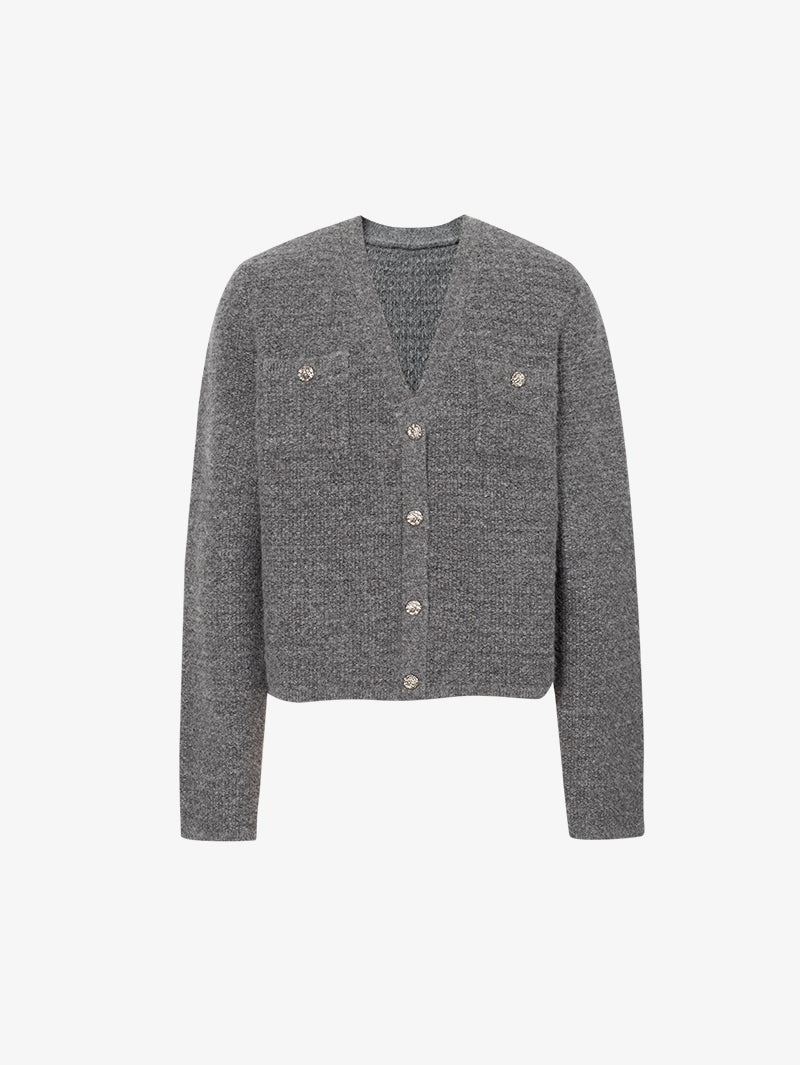 Ensemble jupe et veste courte en tweed gris en laine