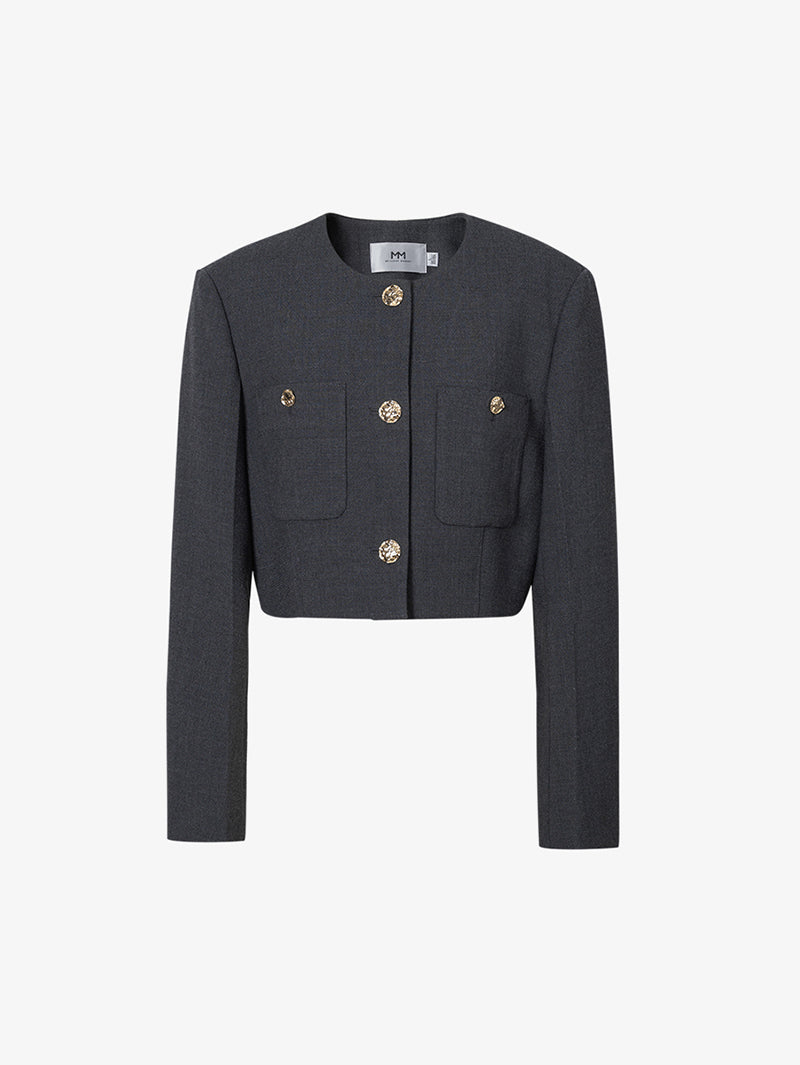 Women's Premium Drak Gray Classic Pure Wool Short Jacket Suit