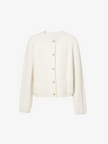 Women's White Round Neck Button Down Wool Knit Cardigan