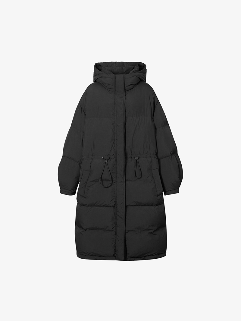 Women's Black Oversize Silhouette Goose Puffer Jacket with Hood