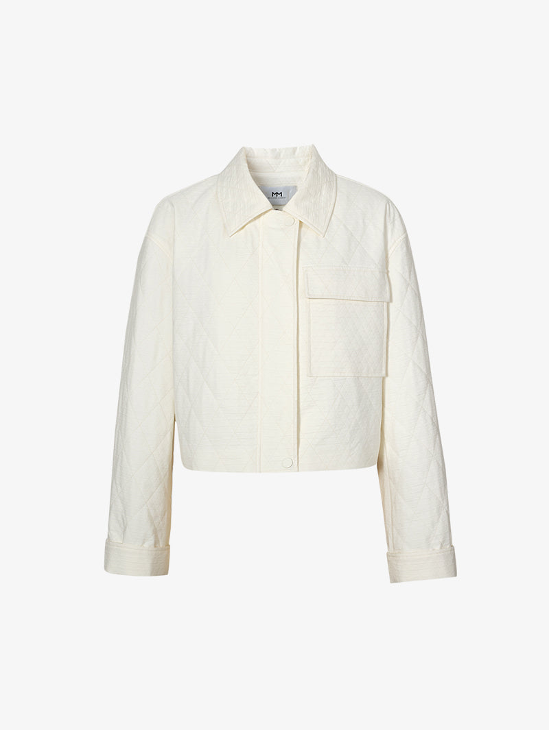 Women's White Classic Collar Cotton Short Jacket