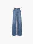 Women's Dark Blue Cotton Mid Waist Wide Leg Jeans