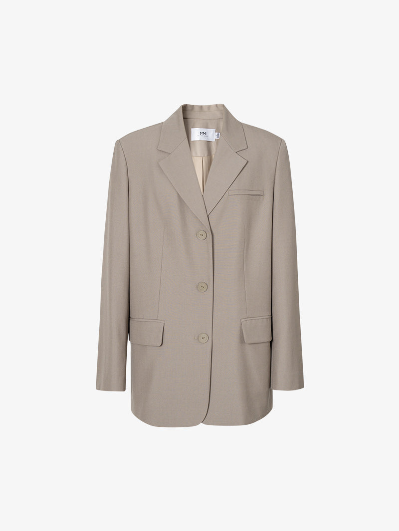 Women's Khaki Peak Lapel Classic Fit Woolen Blazer